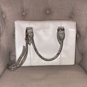 Tignanello White and Gray Reptile Print Leather Shoulder Bag